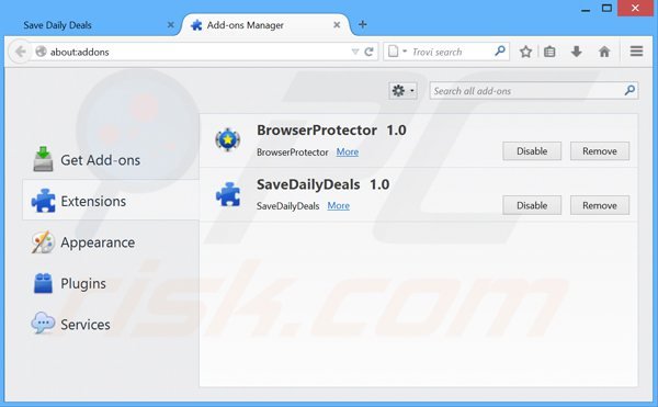 Eliminando los anuncios savedailydeals de Mozilla Firefox paso 2