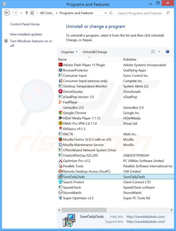 desinstalar el adware savedailydeals del Panel de control