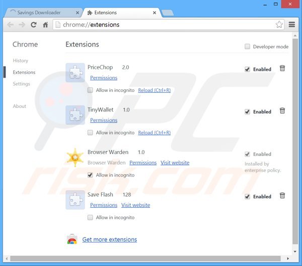 Eliminando savings downloader de Google Chrome paso 2