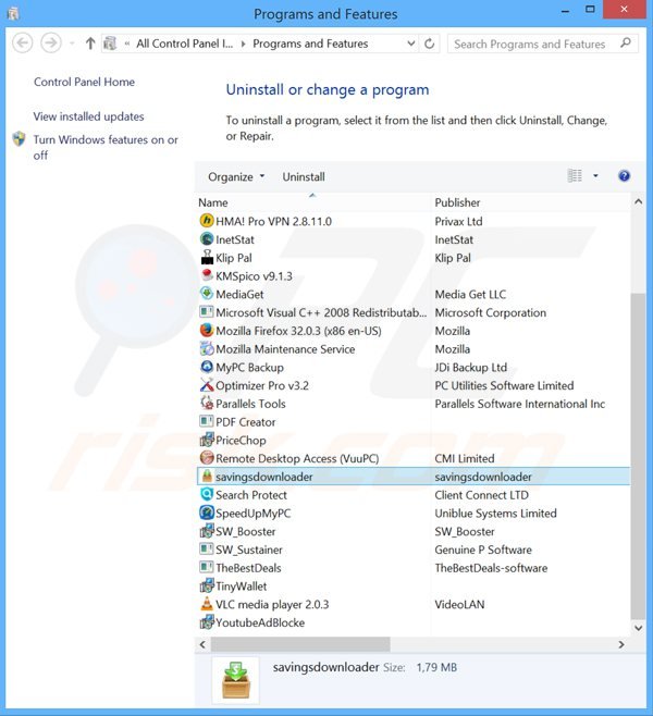 desinstalar el adware savings downloader del Panel de control