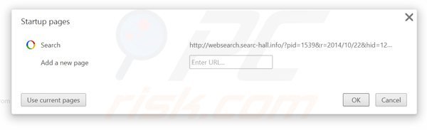 Eliminando websearch.searc-hall.info de la página de inicio de Google Chrome