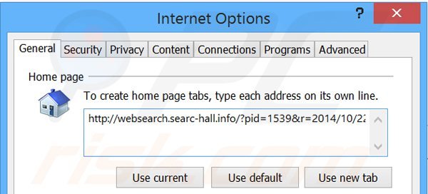 Eliminando websearch.searc-hall.info de la página de inicio de Internet Explorer