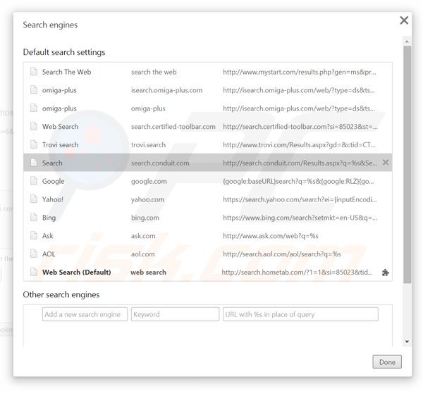 Eliminando search.conduit.com del motor de búsqueda por defecto de Google Chrome