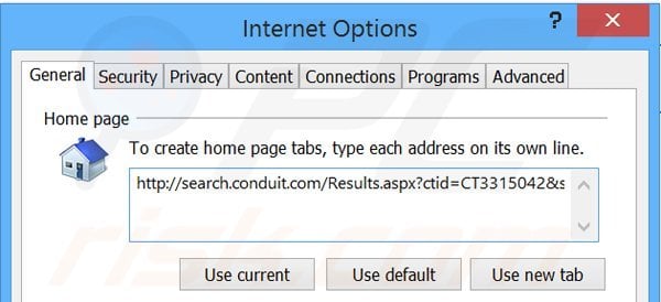 Eliminando search.conduit.com de la página de inicio de Internet Explorer