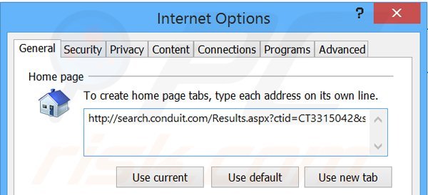 Eliminando search.conduit.com de la página de inicio de Internet Explorer