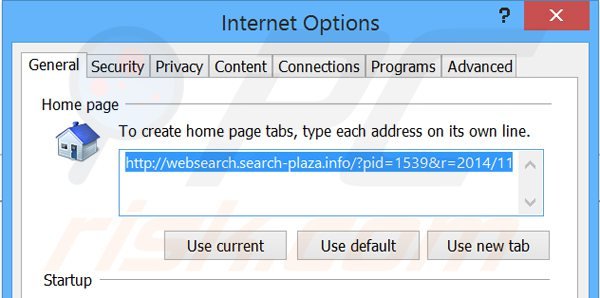 Eliminando websearch.search-plaza.info de la página de inicio de Internet Explorer