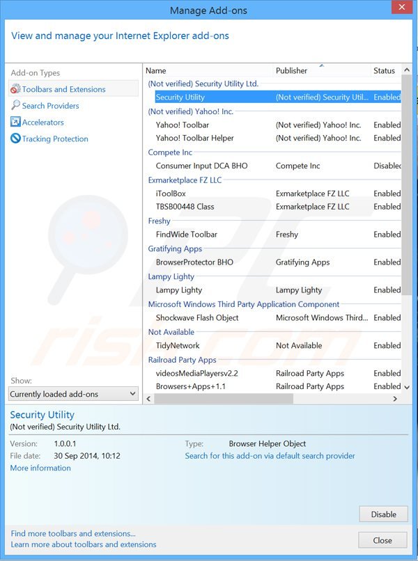 Eliminando los anuncios de security utility de Internet Explorer paso 2