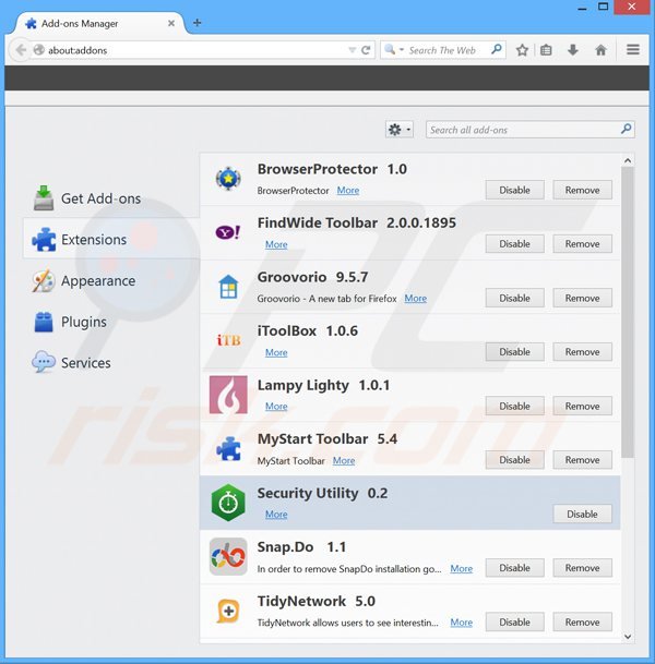 Eliminando los anuncios de security utility de Mozilla Firefox paso 2