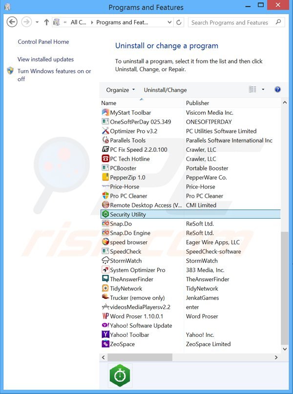 desinstalar el adware security utility del Panel de control