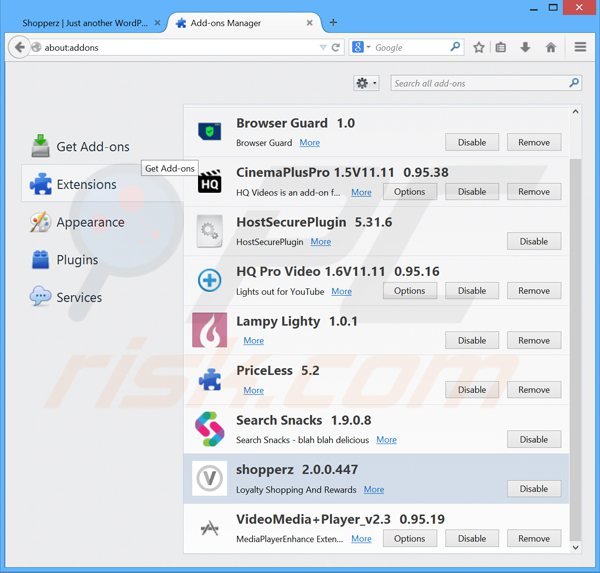 Eliminando los anuncios shopperz de Mozilla Firefox paso 2