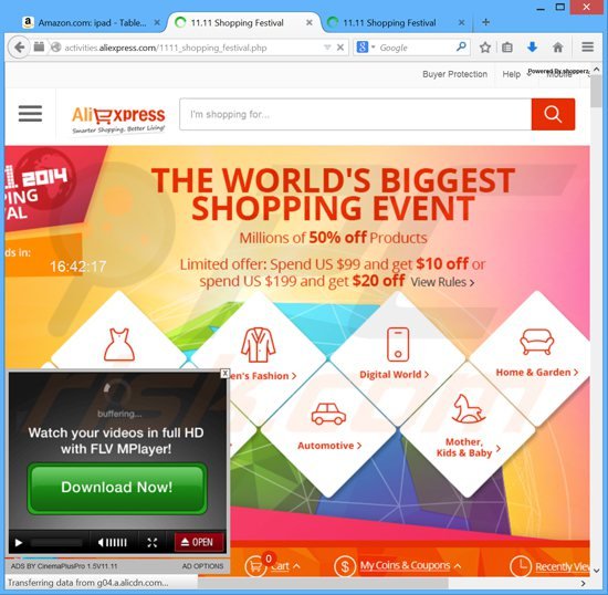 el software publicitario shopperz mostrando anuncios intrusivos en internet