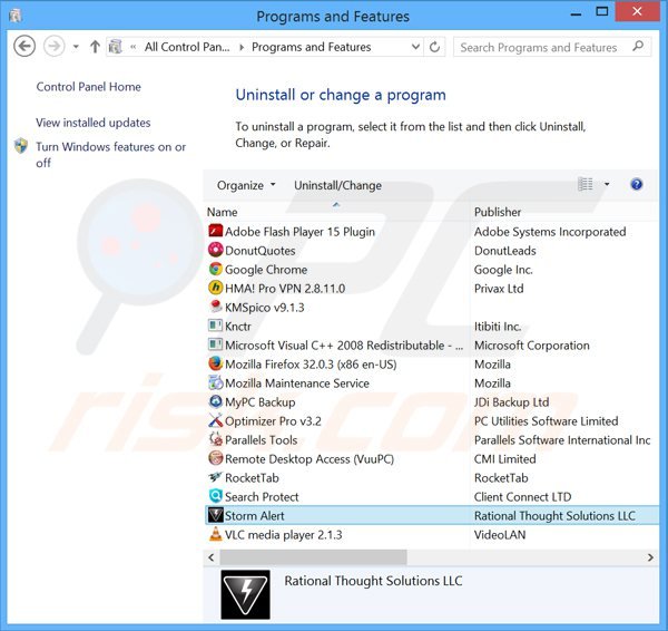 desinstalar el adware storm alert del Panel de control