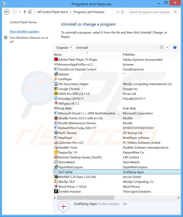 desinstalar el adware surf safely del Panel de control