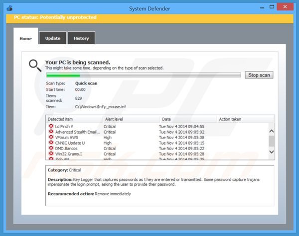 system defender realizando un falso análisis de seguridad