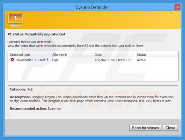 System Defender generando mensajes engañosos con advertencias de seguridad