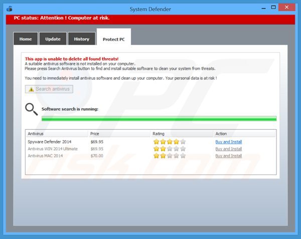 system defender mostrando una lista de programas antivirus