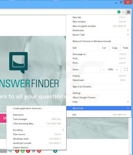 Eliminando los anuncios theanswerfinder de Google Chrome paso 1