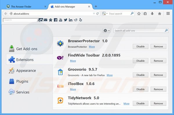 Eliminando los anuncios theanswerfinder de Mozilla Firefox paso 2