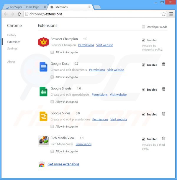 Eliminando los anuncios tidynetwork de Google Chrome paso 2