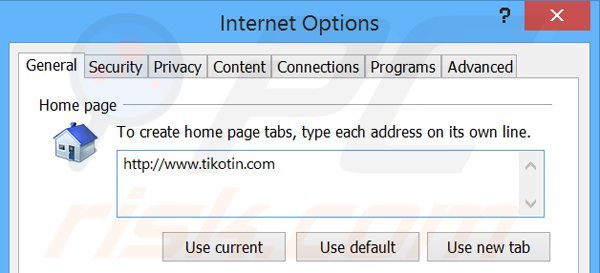 Eliminando tikotin.com de la página de inicio de Internet Explorer