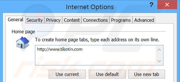 Eliminando tikotin.com de la página de inicio de Internet Explorer