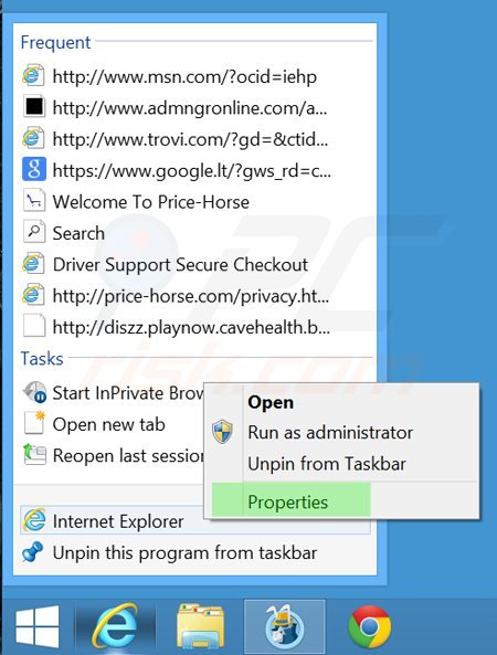 Eliminar tikotin.com del destino del acceso directo de Internet Explorer paso 1