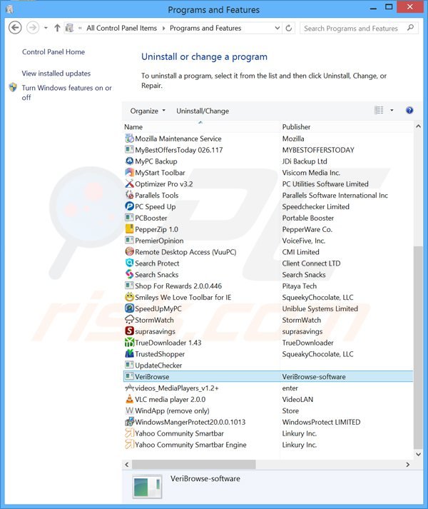 desinstalar el adware VeriBrowse del Panel de control