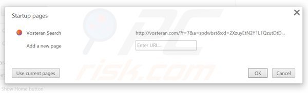 Eliminando vosteran.com de la página de inicio de Google Chrome