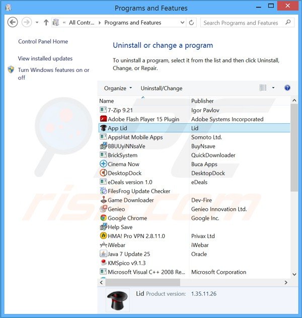 desinstalar el adware app lid del Panel de control