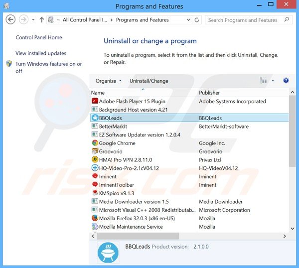 desinstalar el adware bbqleads del Panel de control