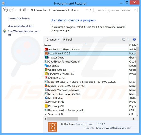 desinstalar el adware BetterBrain del Panel de control