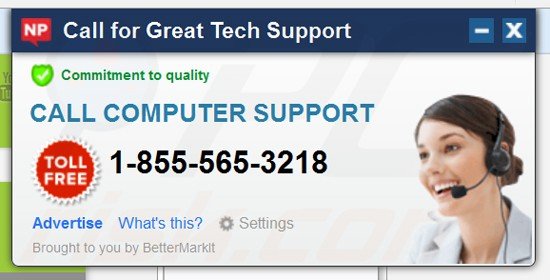 el software publicitario bettermarkit mostrando anuncios de ayuda técnica