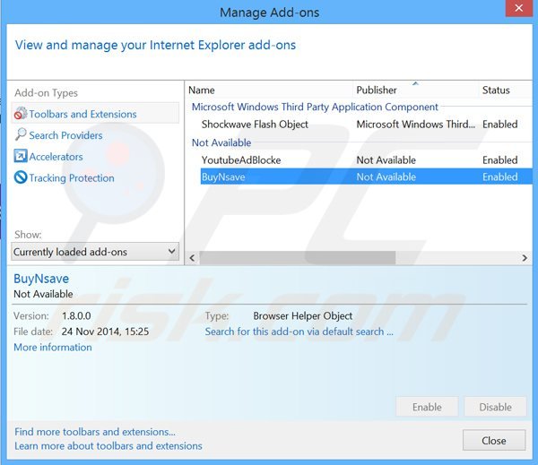 Eliminando los anuncios de buynsave de Internet Explorer paso 2