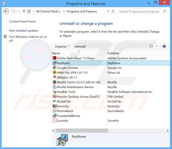 desinstalar el adware buynsave del Panel de control