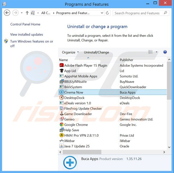 desinstalar el adware cinema now del Panel de control