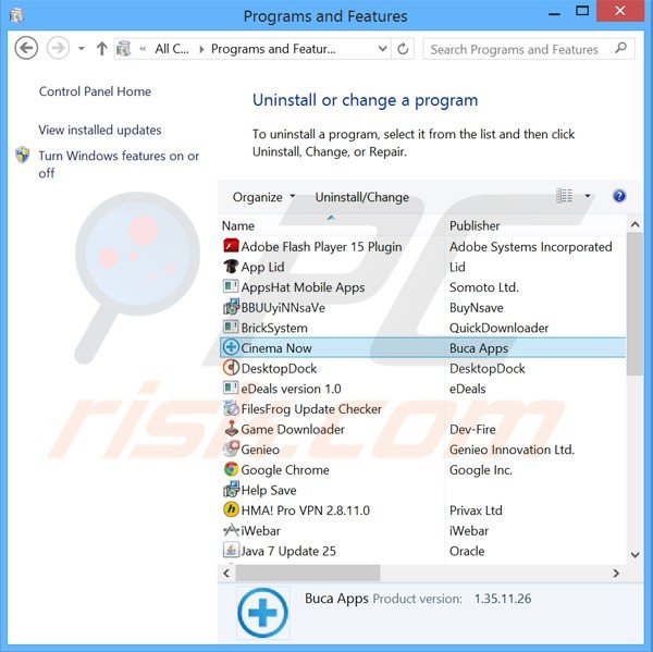 desinstalar el adware cinema now del Panel de control