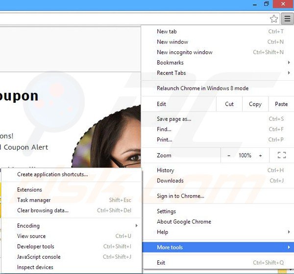 Eliminando los anuncios de Coupon Alert de Google Chrome paso 1