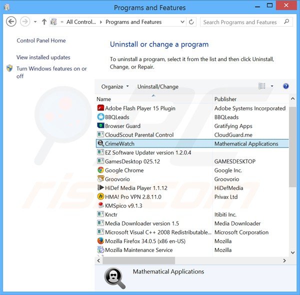  desinstalar el adware crimewatch del Panel de control