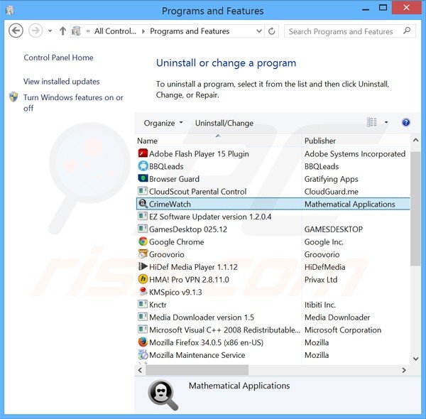  desinstalar el adware crimewatch del Panel de control