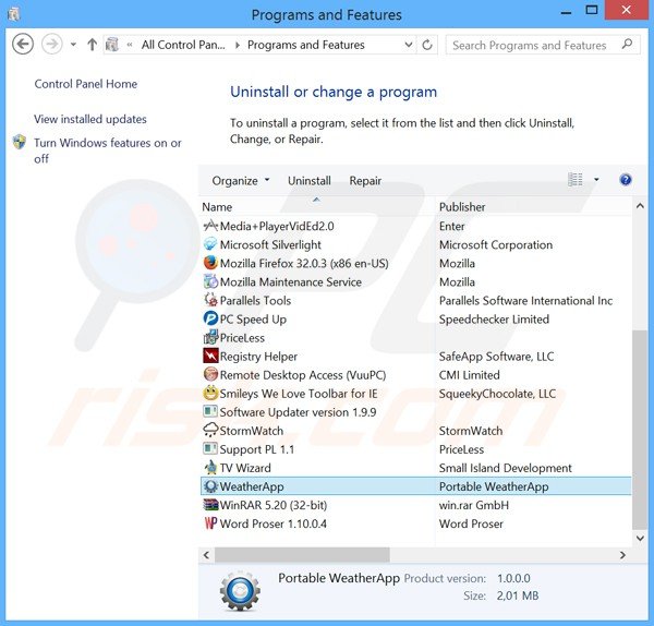 desinstalar el adware currentweatheralert del Panel de control