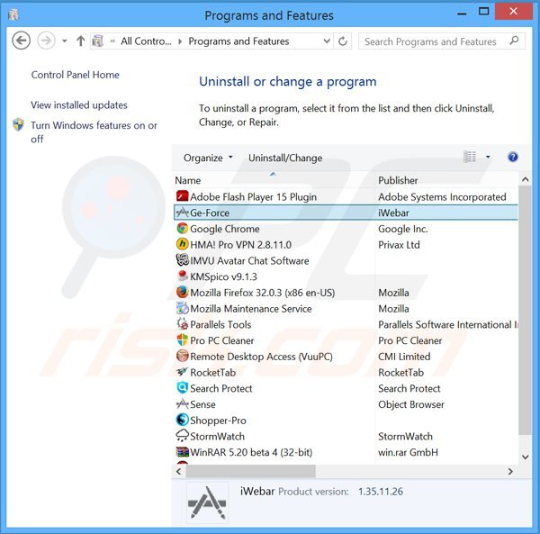 desinstalar el adware ge-force del Panel de control