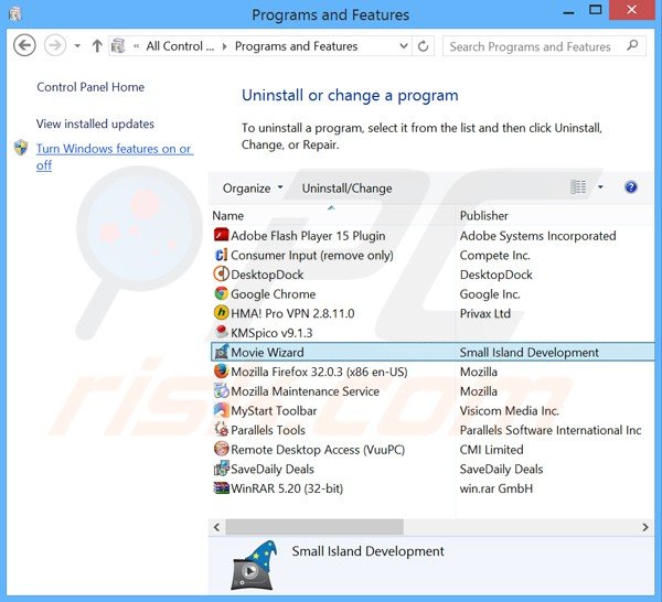 desinstalar el adware movie wizard del Panel de control