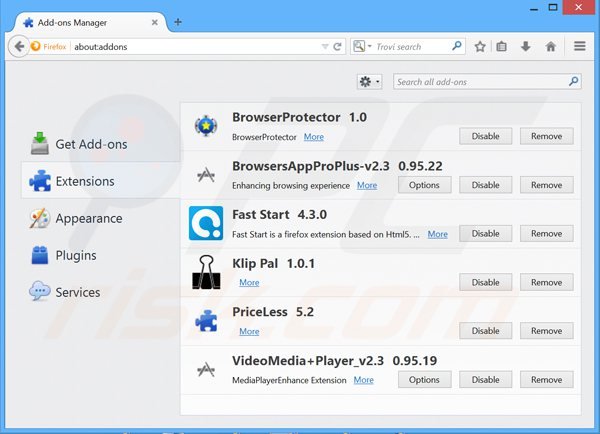 Eliminando los anuncios Offercrowd de Mozilla Firefox paso 2