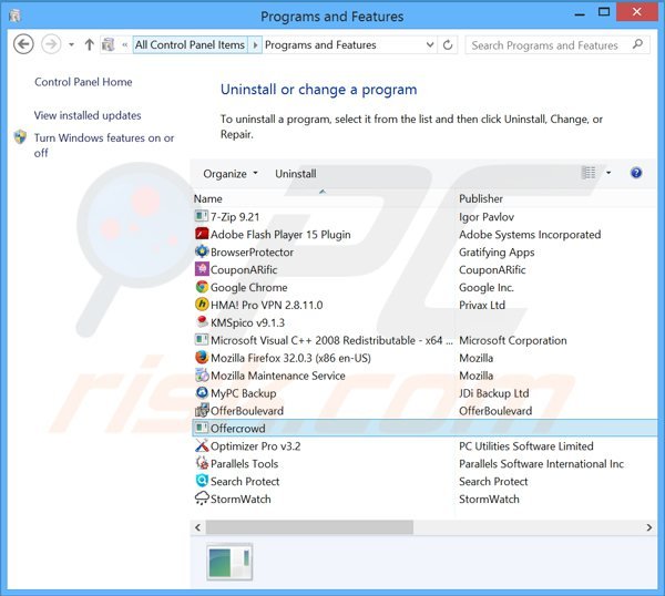 desinstalar el adware Offercrowd del Panel de control