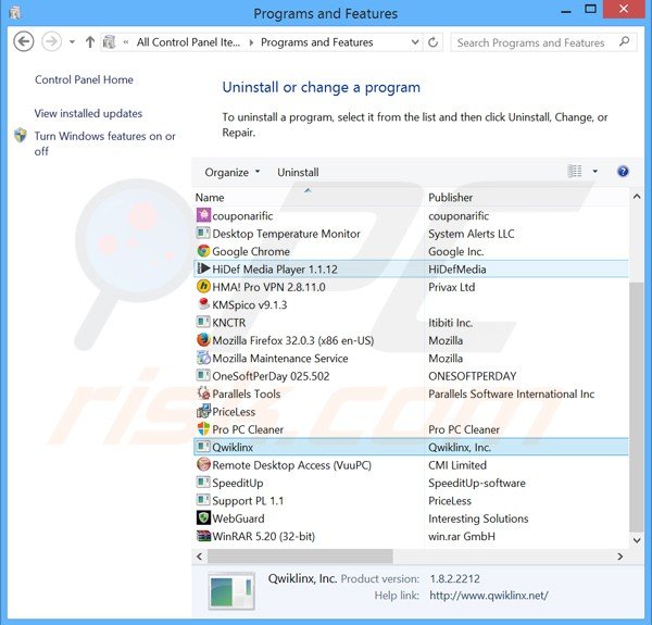 desinstalar el adware qwiklinx del Panel de control