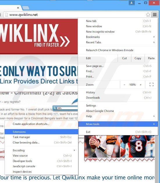 Eliminando qwiklinx de Google Chrome paso 1