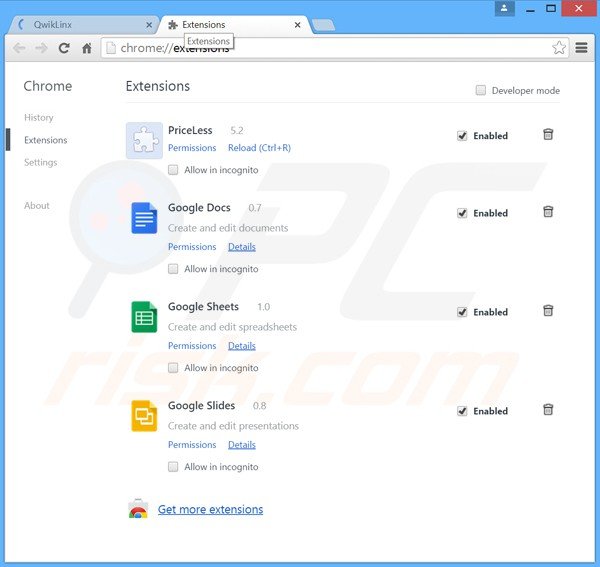 Eliminando qwiklinx de Google Chrome paso 2