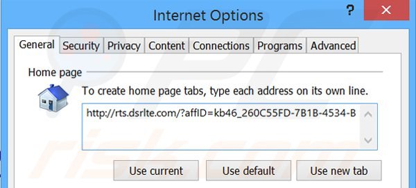 Eliminando rts.dsrlte.com de la página de inicio de Internet Explorer