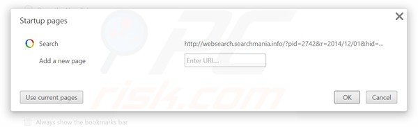 Eliminando websearch.searchmania.info de la página de inicio de Google Chrome