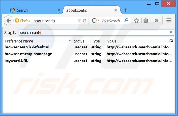Eliminar websearch.searchmania.info del motor de búsqueda por defecto de Mozilla Firefox 